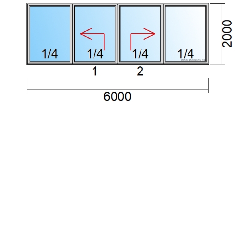 Hebeschiebetür 6m, Öffnugnsart: Typ C 1-2