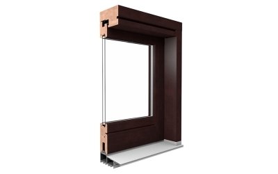 Hefschuifpui profiel van hout in meranti met notenhoutbeits