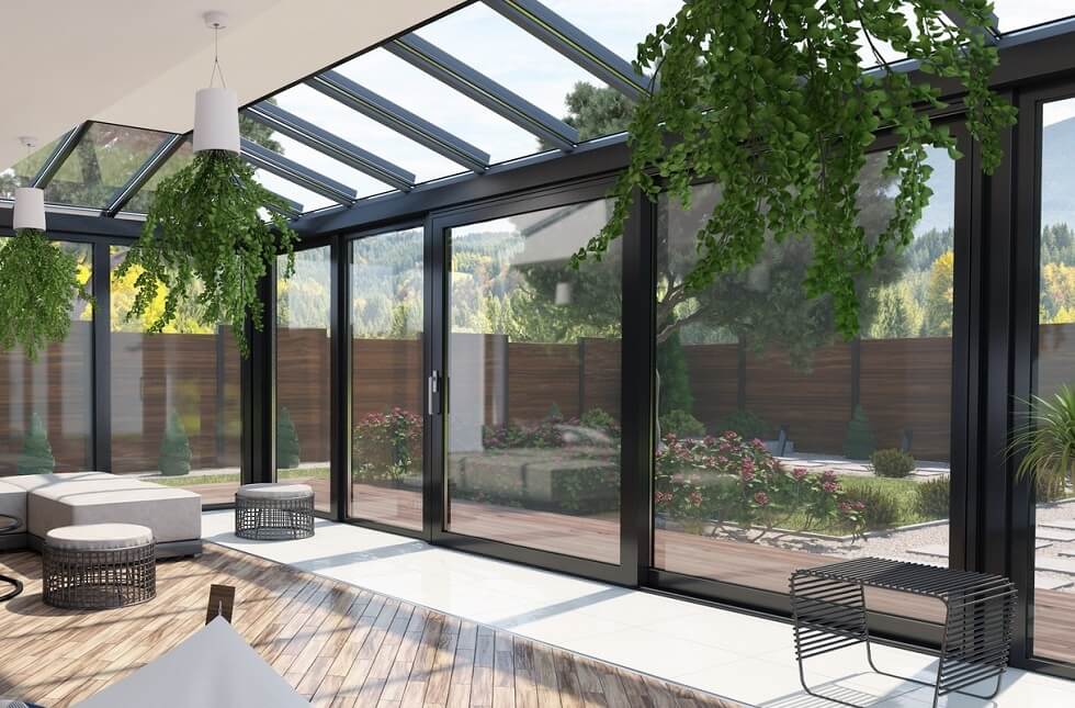 Aluminium hef-schuifdeur in de wintertuin