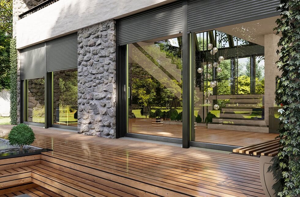 Hebe-Schiebe-Tür mit Aufsatzrollladen