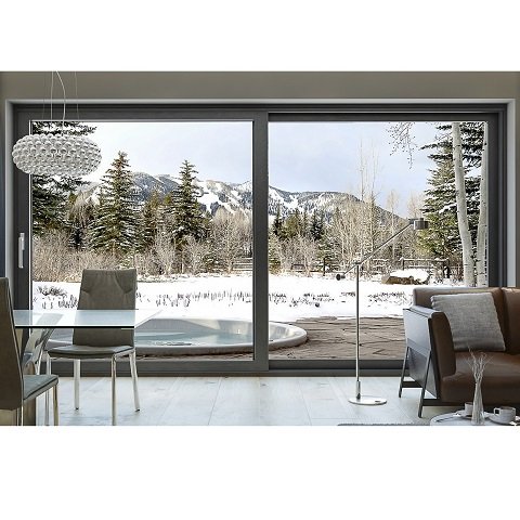 Terrasse mit Aluminium Hebeschiebetür in Grau