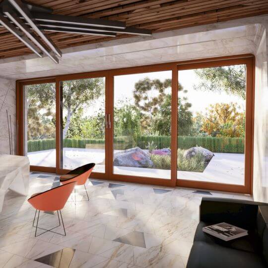 4-delige houten hefschuifdeur voor de woonkamer