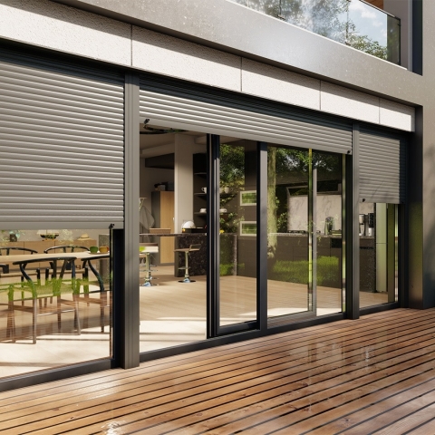 Hebeschiebetür 4-teilig mit Aufsatzrollladen Terrasse