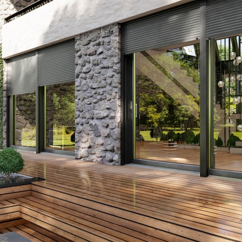 Hebeschiebetür mit Aufsatzrollladen Terrasse