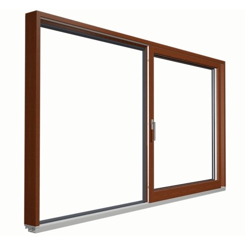 Geöffnete Holz-Aluminium HS Tür Duoline Braun