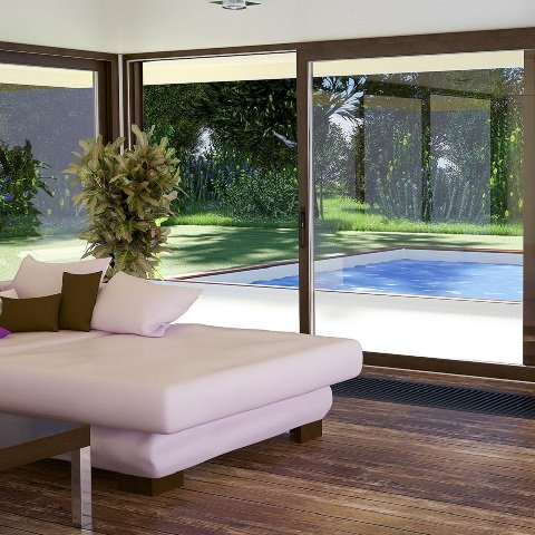 Houten hefschuifpui in bruin