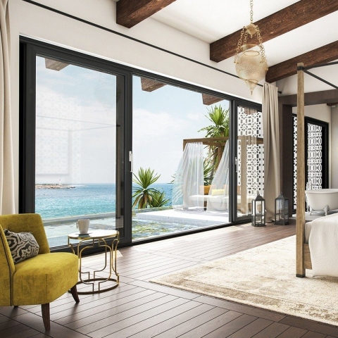 Kunststoff Hebeschiebetür in Anthrazit beim Schlafzimmer