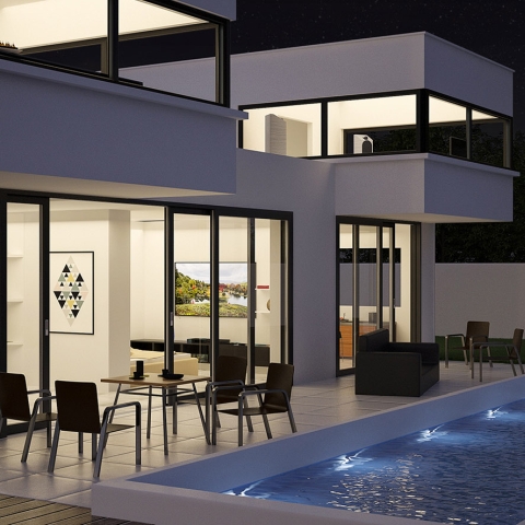 Hefschuifdeur antraciet met toegang tot het terras