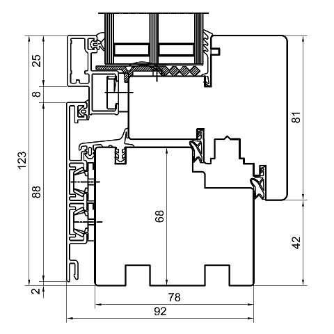 Holz-Alufenster Duoline 78 Querschnitt