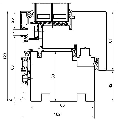 Holz-Alufenster Duoline 88 Querschnitt