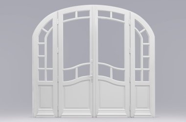 Weiße Holztür im Landhausstil mit Rundbogen und Seitenteilen