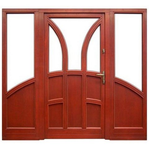 Holzhaustür in Kirchrot mit Seitenteilen