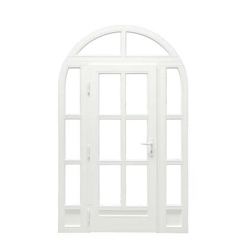 Rundbogenholztür mit glasteilen Sprossen in Weiß
