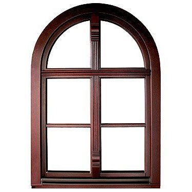 Rundbogenfenster aus Holz mit Zierleiste