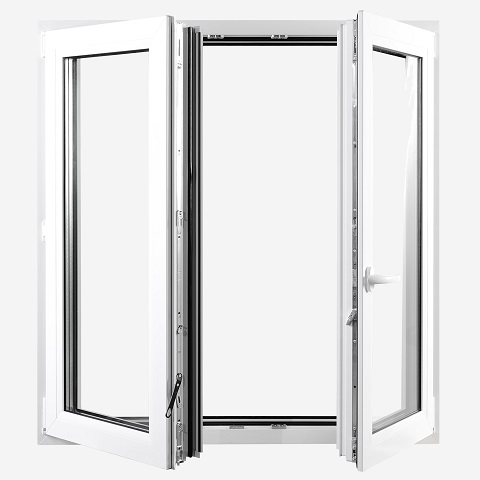 Kunststofffenster mit Stulp in Weiß und offen