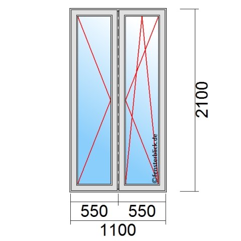 Stulp-Terrassentür 1100x2100mm DL-DKR technische Details