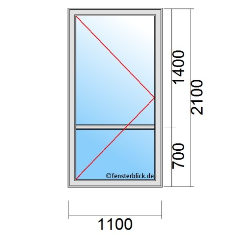 Terrassentür 110x210cm Dreh mit Kämpfer Schematisch