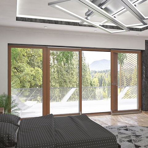 Holz-Aluminium Parallel-Schiebe-Kipp-Tür in Eiche Hell beim Schlafzimmer