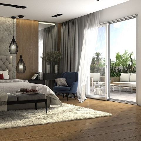 Kunststoff Parallel-Schiebe-Kipp-Tür in Weiß offen