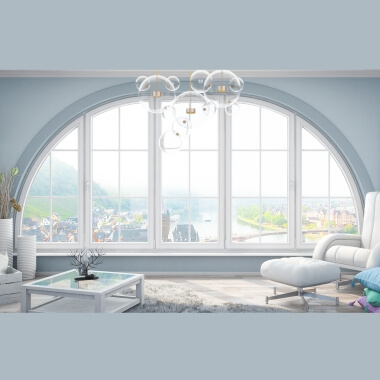 Halfrond raam met roedes in wit