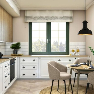 Keukenraam in mosgroen met binnenliggende roedes