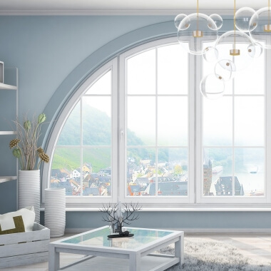 Viertelkreisfenster mit Sprossen in Weiß