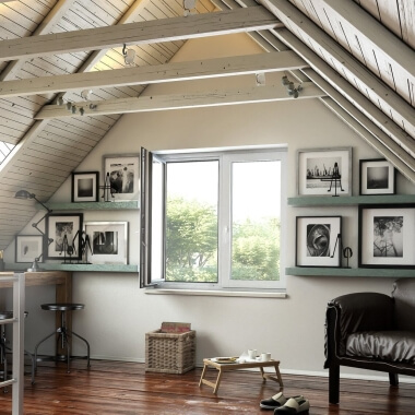 2-vleugelig raam met draaivleugel geopend