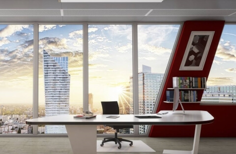 Büro mit bodentiefer Verglasung
