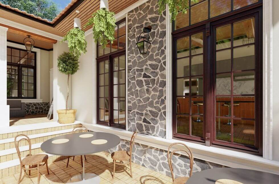 Vloerhoogte houten kozijnen met Wiener roeden en sierlijsten