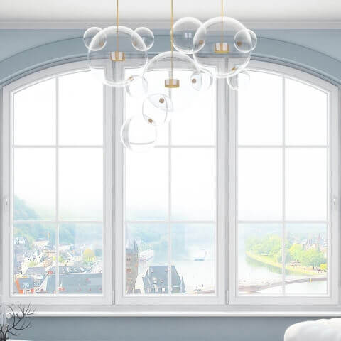 Stichbogenfenster mit 3 Flügeln und Sprossen in Weiß