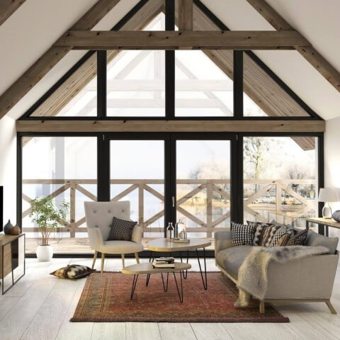 Driehoekig gevelraam in de topgevel met vaste beglazing