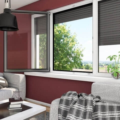 Hout-aluminium raam met rolluik