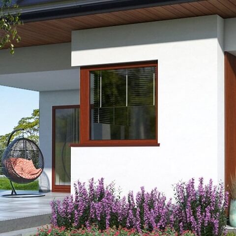 Houten hoekraam met jaloezie