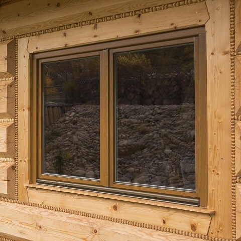 Holzfenster 2-flügelig im Holzhaus