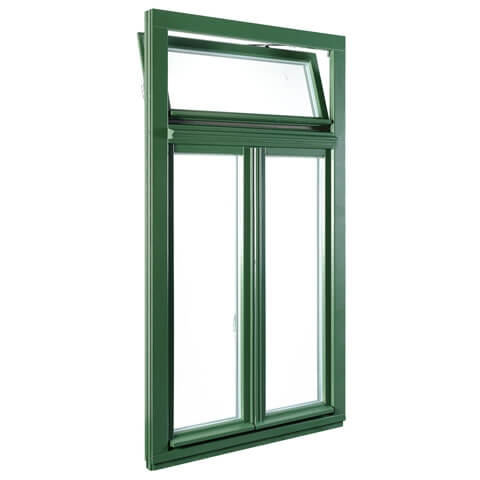 Holzfenster mit Oberlicht in Grün