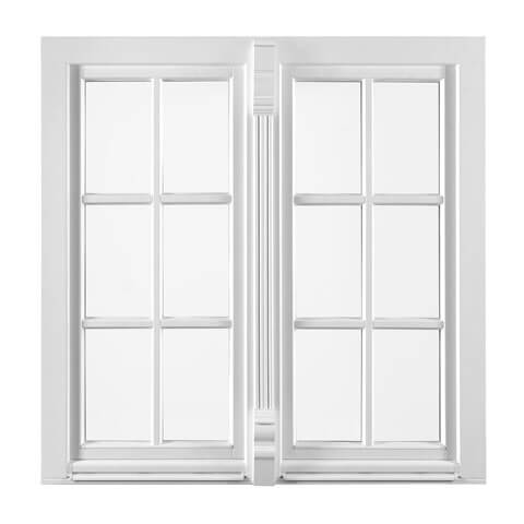 Houten kozijn met sierlijst en Wiener roeden in wit