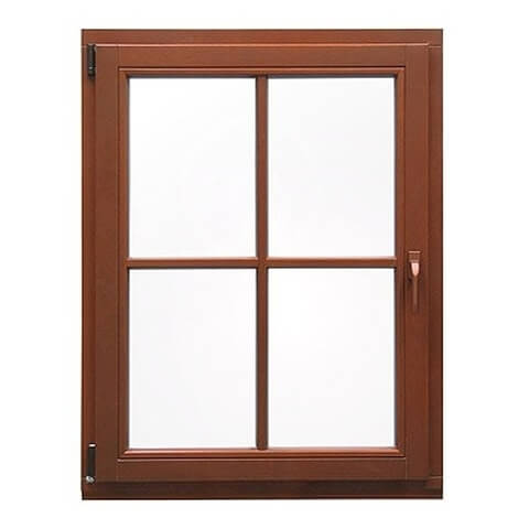 Houten raam met Weens kruisroeden in bruin