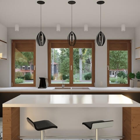 Keukenraam met rolluik in houtdecor