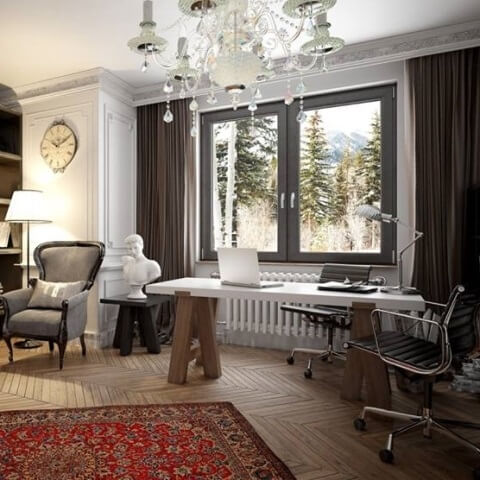 Arbeitszimmer Fenster mit zwei Flügeln