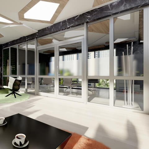 Aluminium glazen wand in grijs