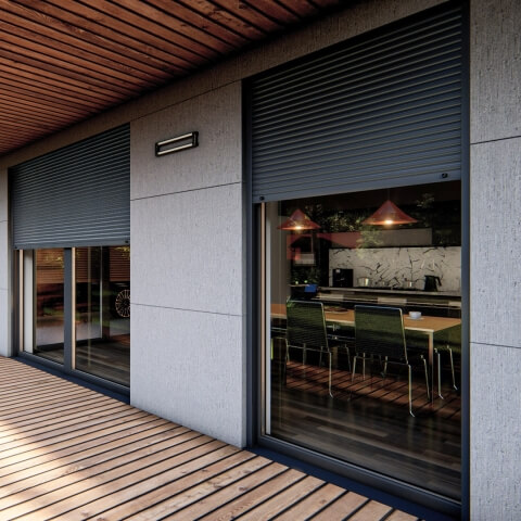 Kamerhoge ramen met rolluik in antraciet