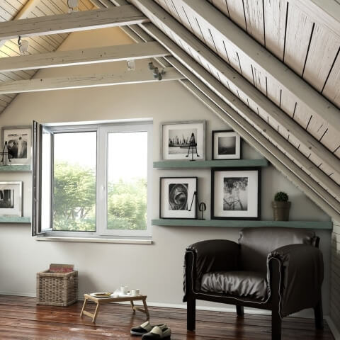 2-flügeliges Dachgeschossfenster in boho Einrichtungsstil