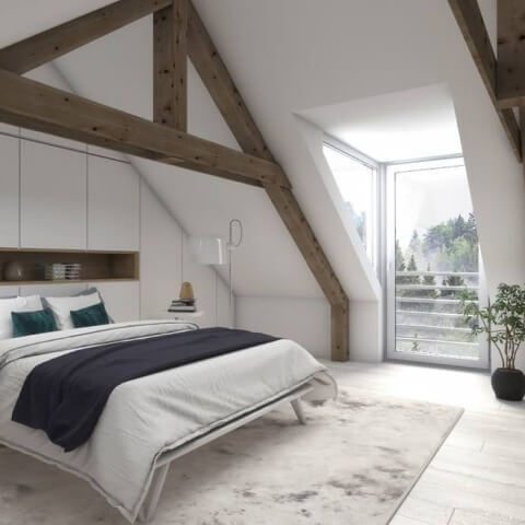 Dak en kozijn met balkon in wit