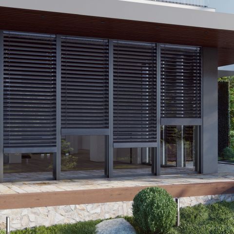 Raffstores anthrazit Fensterfront