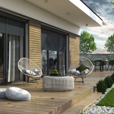 Terrassentür mit Vorbaurollladen in Anthrazit und eckig