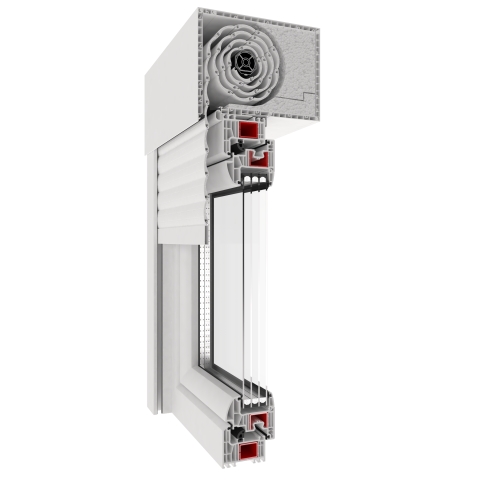 Kunststof raam met rolluik