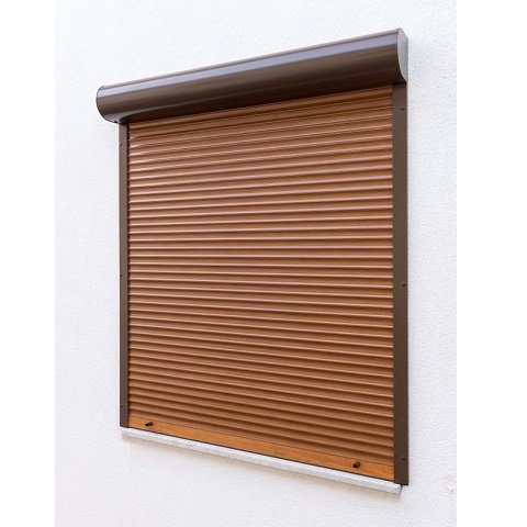 Drutex voorzetrolluik in bruin (gesloten)