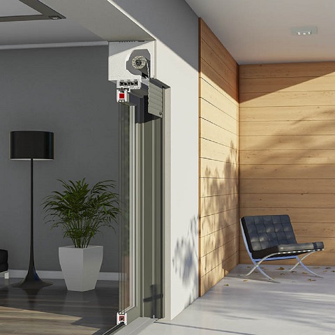 Aufsatzrollladen Drutex RS Styropor mit Hebeschiebetür Einbau