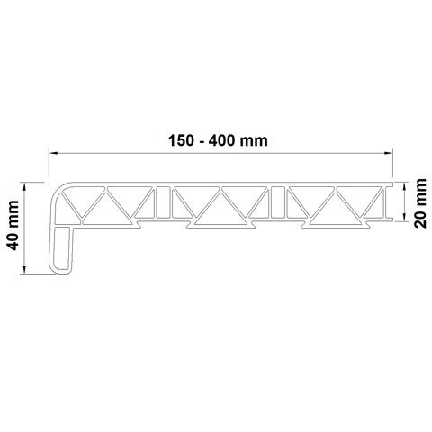 Querschnitt Kunststoffinnenfensterbank mit Kammerprofil