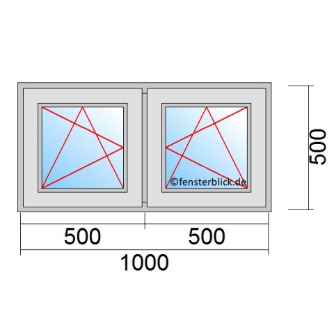 Fenster 1000x500mm 2 Flüglig mit Pfosten technische Details